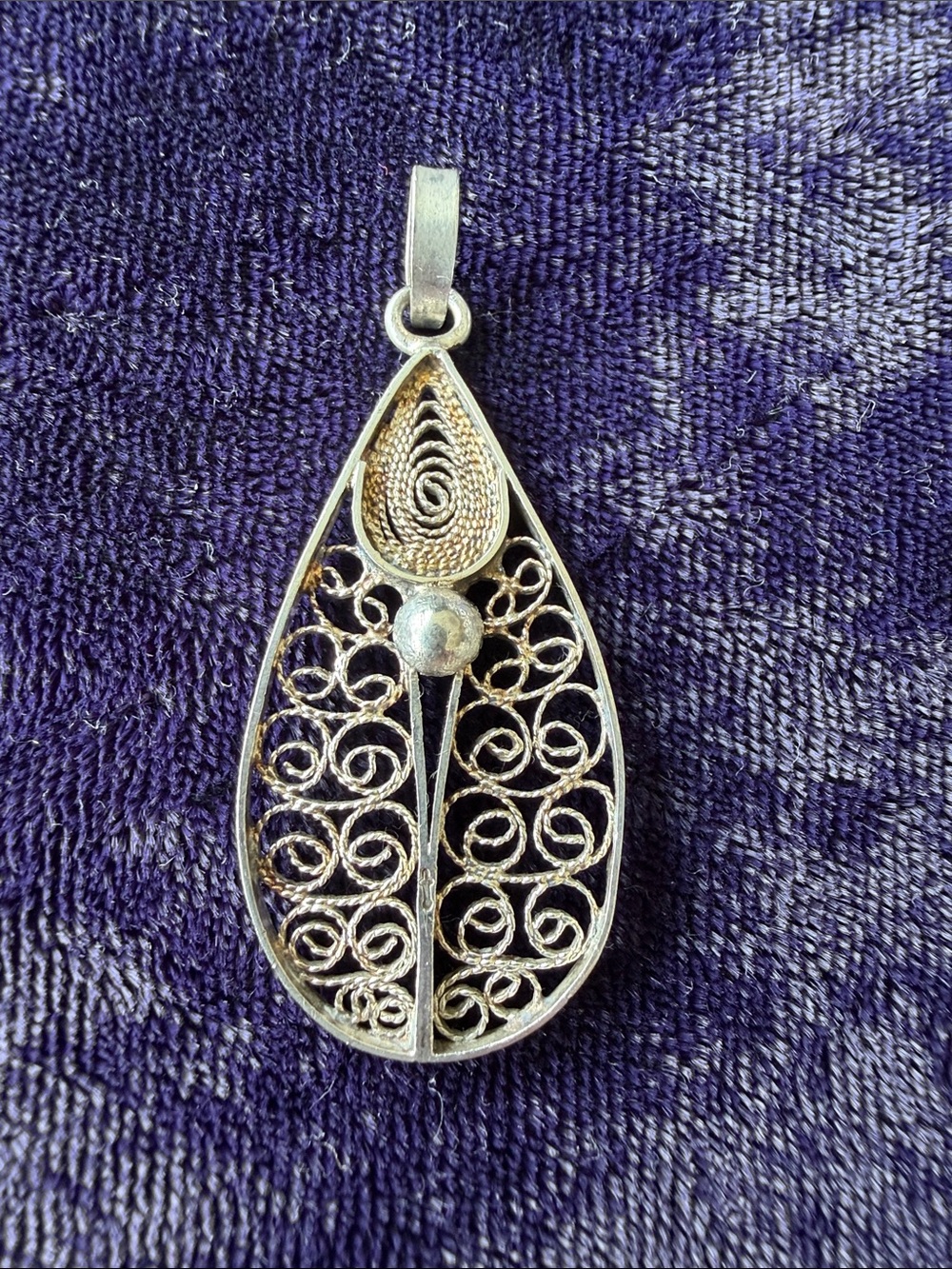 Vintage 925 sterling silver Victorian / Georgian filigree pendant, handmade
